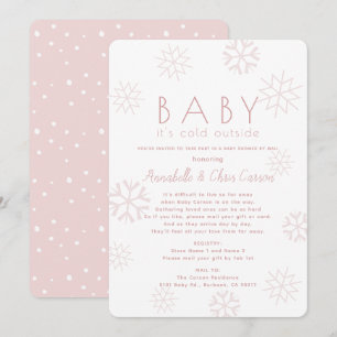 Snöflingor Baby dess Kall Rosa Baby Shower med pos Inbjudningar