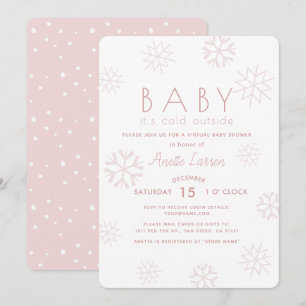 Snöflingor Baby dess Kall Rosa Virtuell babystövel Inbjudningar
