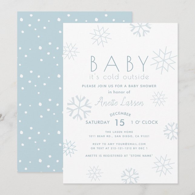 Snöflingor Baby dess Kall utanför Shower-inbjudan Inbjudningar (Fram/baksida)