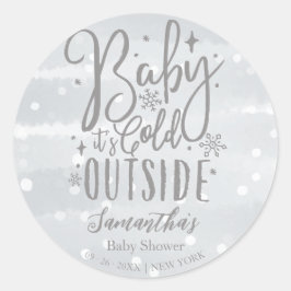 Snöflingor Baby Det Är Kallt Utanför Grå Baby Show Runt Klistermärke