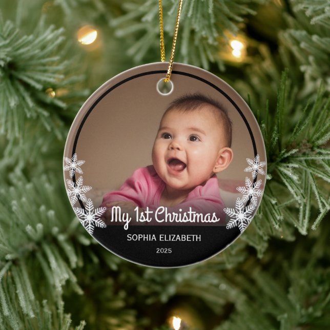 Snöflingor Baby - första julfotopappen Black Julgransprydnad Keramik (Träd)