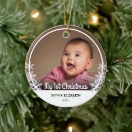 Snöflingor Baby: Första julfotopappen White Julgransprydnad Keramik
