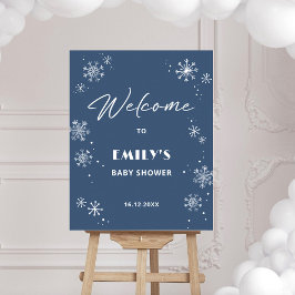 Snöflingor Baby Shower Blå Välkomstskylt Poster