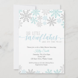 Snöflingor Baby Shower, Twin Boys, Blue Winter Inbjudningar