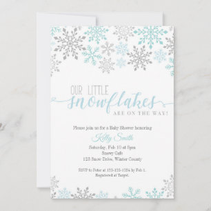 Snöflingor Baby Shower, Twin Boys, Blue Winter Inbjudningar