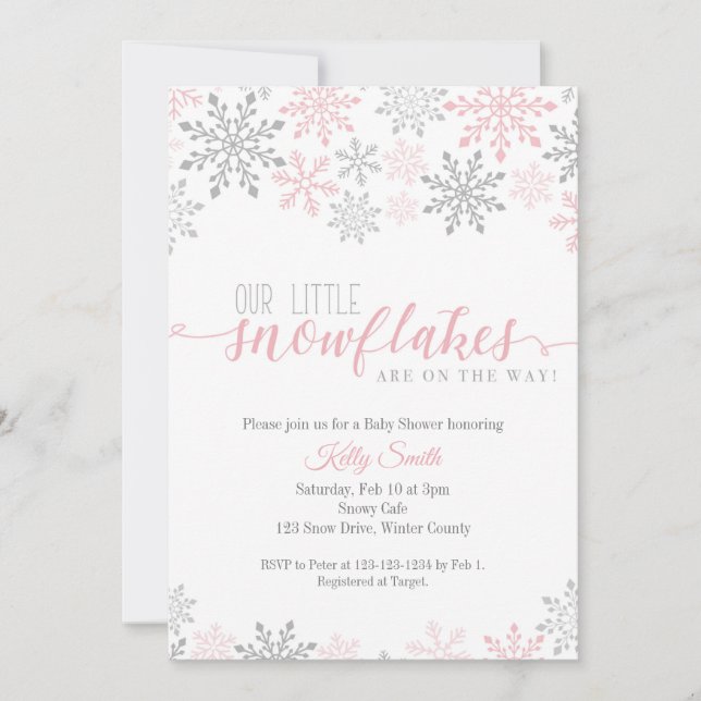 Snöflingor Baby Shower, Twin Girls, Winter, Twilli Inbjudningar (Framsida)