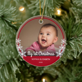Snöflingor Baby under Första julfotopappen Red Julgransprydnad Keramik