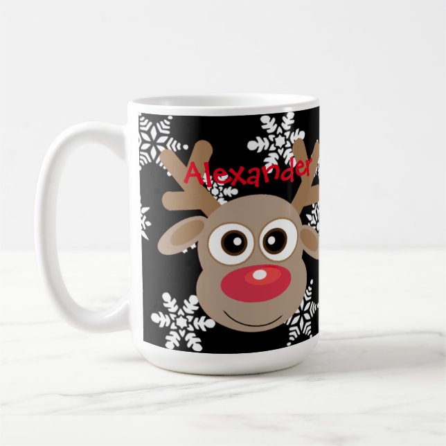 Snöflingor Black, Tecknad Reindeer Kaffemugg (Vänster)