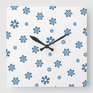 Snöflingor (blått och svart) fyrkantig klocka