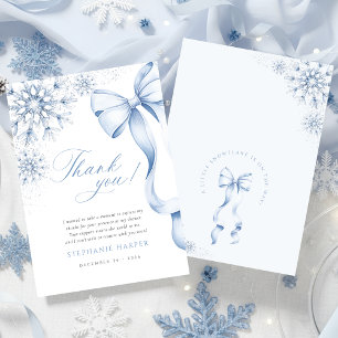 Snöflingor Blue Bow Baby Shower Tack Kort