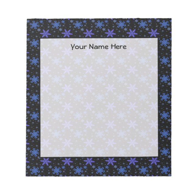 Snöflingor Blue Lila på Black Anteckningsblock (Framsida)