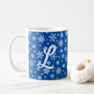Snöflingor Blue Navy Blue Elegant Script Monogram Kaffemugg