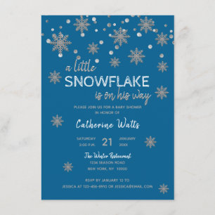 Snöflingor Blue Silver Grått BABY SHOWER BOKFÖRIN Inbjudningar