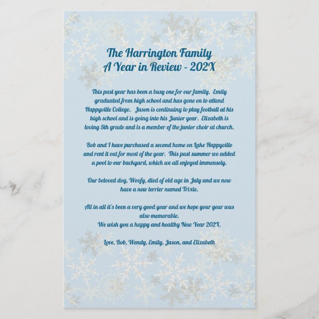 Snöflingor Brev-julåret i år - granskning Brevpapper (Framsida)