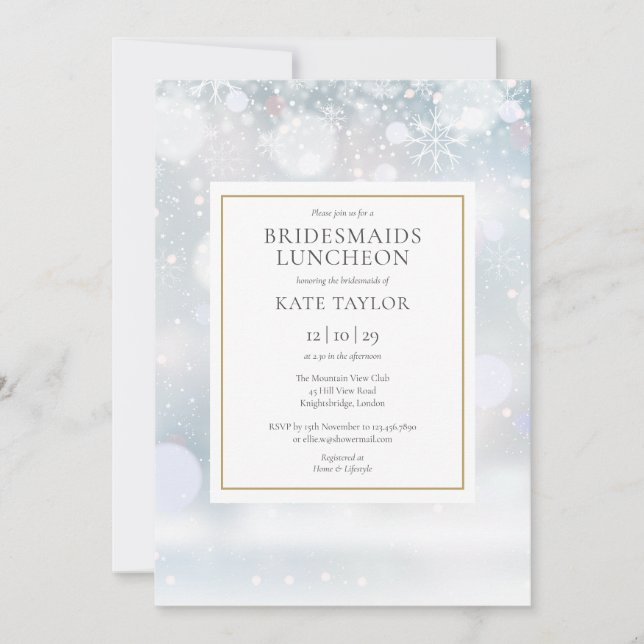 Snöflingor Bridesmaids Luncheon, första vintern Inbjudningar (Framsida)
