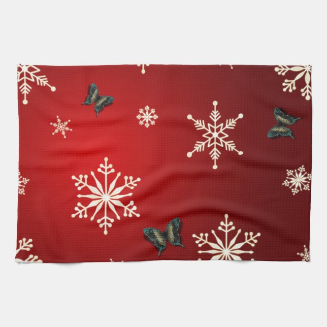 Snöflingor & Butterflies Kökshandduk (Horisontell)