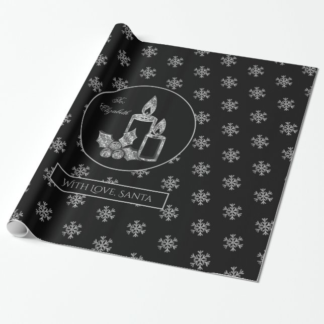 Snöflingor Candles Holly Black Silver jul Presentpapper (Utrullad)