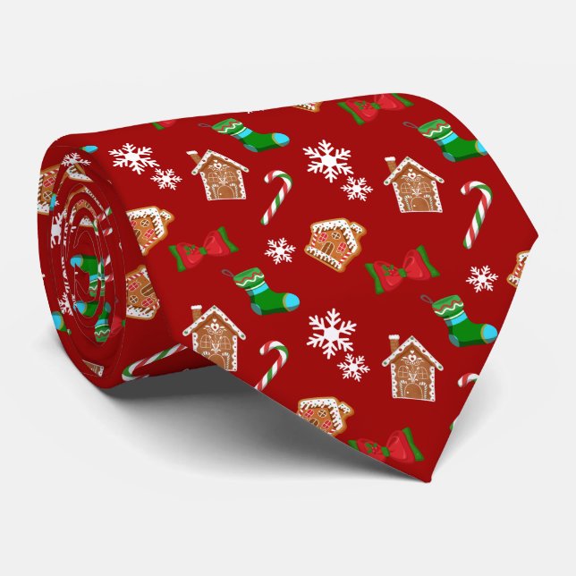Snöflingor Candy Cane Röd julmönster Slips (Rullad)