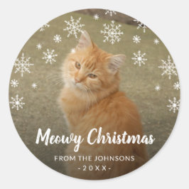 Snöflingor Cat Photo Cute Meowy jul Runt Klistermärke