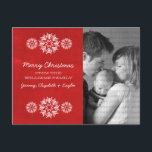 Snöflingor Chalkboard-fotovykort, rött Helg Vykort<br><div class="desc">Modern och trendig-Snöflingor Chalkboard-fotovykort med mörk rött krita som ser bakgrunden och elegant snöflingor i vitt. Det här vykortet för chic är perfekt för att skicka ut semesterhälsningar. Anpassa med ditt eget familjefoto och personligen hälsning efter eget val. Klicka på Anpassa om du vill söka efter fler anpassningsalternativ.</div>