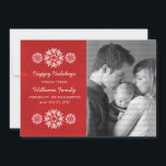 Snöflingor Chalkboard Photo Flat Card, rött Julkort<br><div class="desc">Modern och trendig-Snöflingor-färgkort med färgkort för färgkort för färgkort för färgkort med mörk med röd bakgrund och elegant snöflingor i vitt. Det här fotokortet i chicen är perfekt för att skicka ut semesterhälsningar. Anpassa med ditt eget familjefoto och personligen hälsning efter eget val. Klicka på Anpassa om du vill söka...</div>