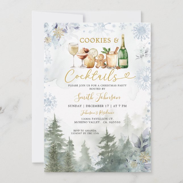 Snöflingor Cookie Cocktail Jul Firande Inbjudningar (Framsida)