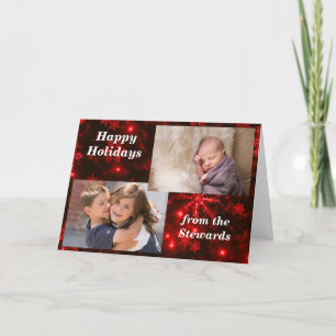 Snöflingor Deep Red Helgdagars Photo Greeting Card Helgkort