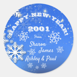 Snöflingor eget namn Gott nytt år 2001 Runt Klistermärke