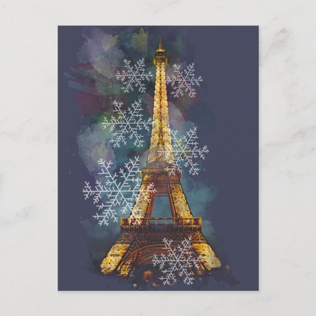 Snöflingor Eiffel Torn Paris-vinterjul Helg Vykort (Framsida)