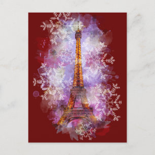Snöflingor Eiffel Torn Paris-vinterjul Helg Vykort
