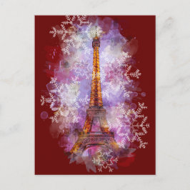 Snöflingor Eiffel Torn Paris-vinterjul Helg Vykort