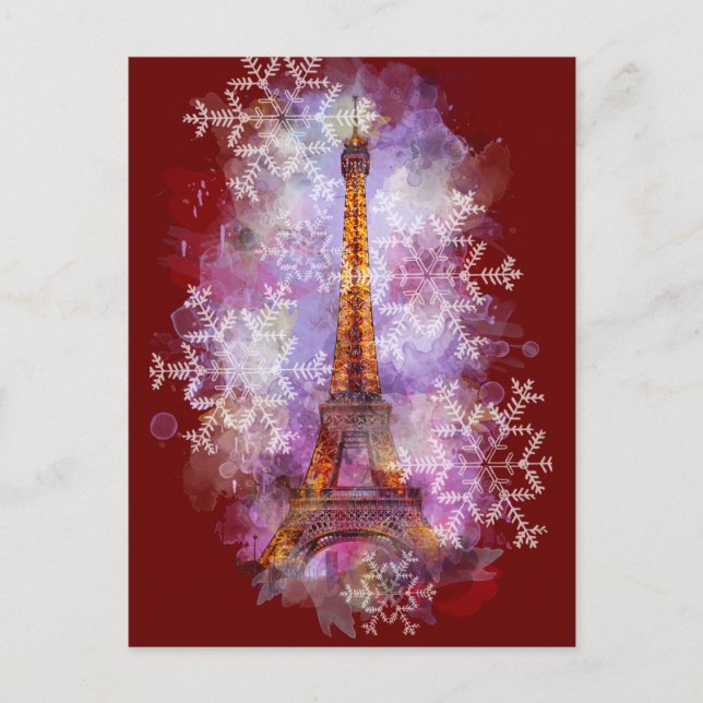 Snöflingor Eiffel Torn Paris-vinterjul Helg Vykort (Framsida)