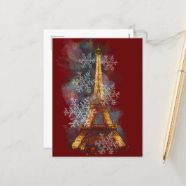 Snöflingor Eiffel Torn Paris-vinterjul Helg Vykort