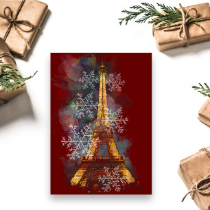 Snöflingor Eiffel Torn Paris-vinterjul Helgkort