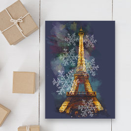 Snöflingor Eiffel Torn Paris-vinterjul Helgkort