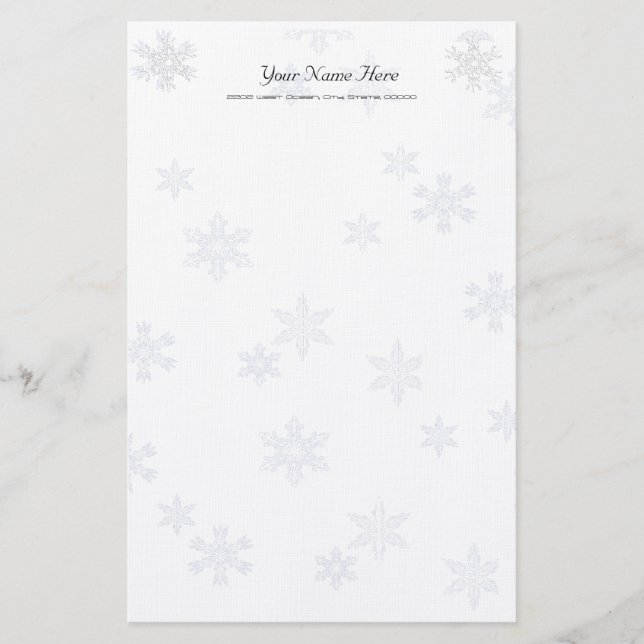Snöflingor Elegant White Stationery Linen Papper (Framsida)