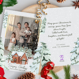 Snöflingor Family Photo Scandi Gräs Julgran Julkort