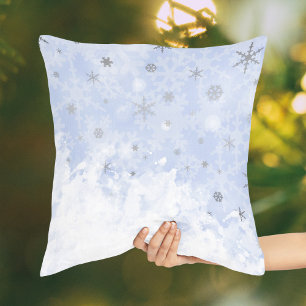 Snöflingor Faux Metall om Baby blue Pastel Elegant Kudde