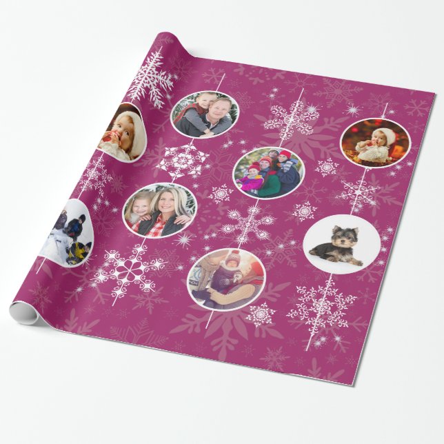 Snöflingor Favorite-familjen Foto Fuchsia Presentpapper (Utrullad)