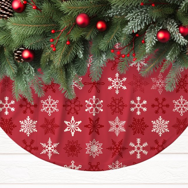 Snöflingor Festiv Röda Vita Julmönster Julgransmatta Borstad Polyester (Skapare uppladdad)