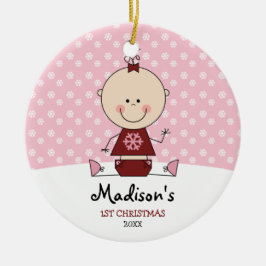 Snöflingor Flicka 1:a julen Personlig Julgransprydnad Keramik