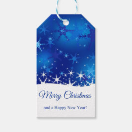 Snöflingor för julblå vinter presentetikett