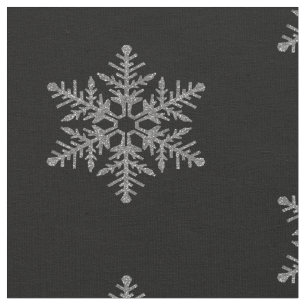 Snöflingor för silverFauxglitter på svart Tyg