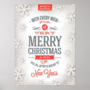 Snöflingor för vacker röd och vit typografi poster