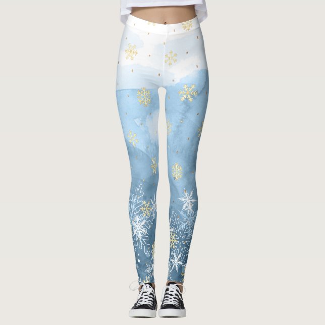 Snöflingor formar julbalkar leggings (Framsida)