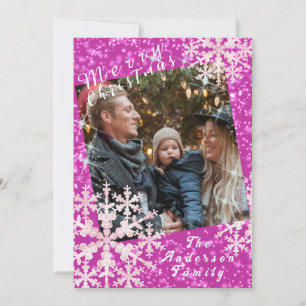Snöflingor Foto Magenta Julkort