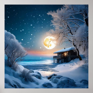 Snöflingor Full Moon Poster