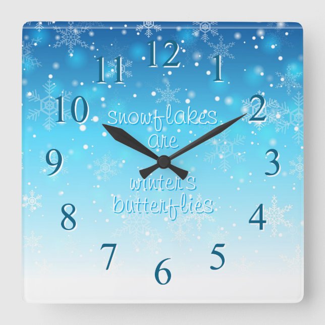 Snöflingor Fyrkantig Klocka (Framsida)