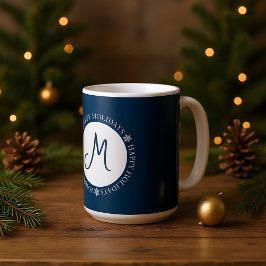 Snöflingor Glad helg Blue Monogram Kaffemugg