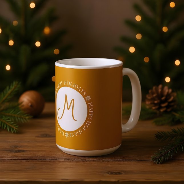 Snöflingor Glad helg Golden Gult Monogram Kaffemugg (Skapare uppladdad)